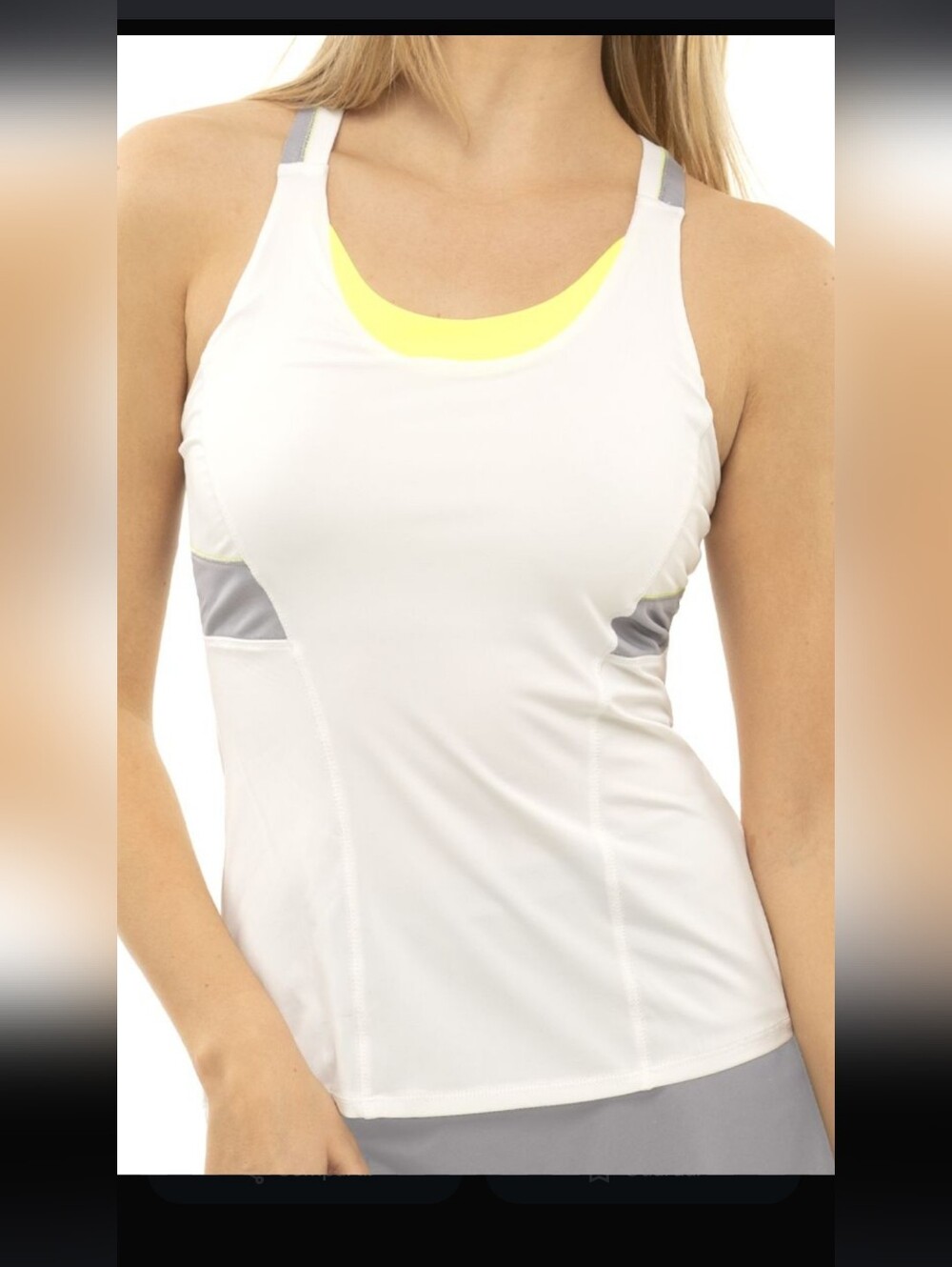 Lucky in Love White Sports Tank with Neon Yellow and Gray Accents